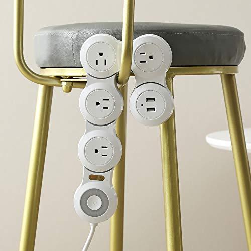 VVONS Flexible Surge Protector Power Strip, 6 Feet Long Cord 4 Outlets 2 USB 10V/13amp Flat Plug with Overload Protection Extension Cord,Suitable for Home Office Travel,White