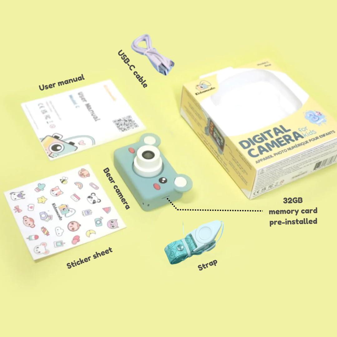 Kidamento Kidamento Kids Digital Camera & Video Camcorder, Soft BPA-Free Silicone Casing, 32GB Memory Card - Model C - Mikayo The Bear