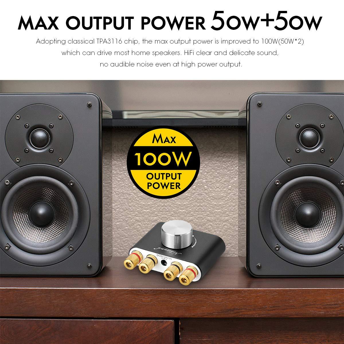 Douk Audio Nobsound Mini Bluetooth 5.0 Power Amplifier, Stereo Hi-Fi Digital Amp 2.0 Channel 50W×2 with AUX/USB/Bluetooth Input, Wireless Audio Receiver, PC Sound Card with Power Supply (Black)