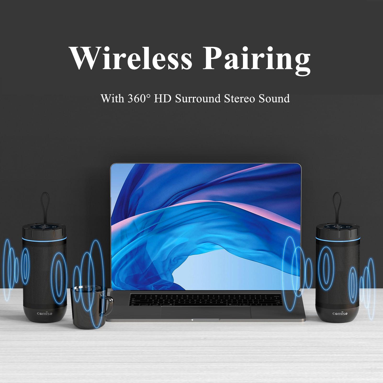 comiso comiso Bluetooth Speaker, IPX5 Waterproof Portable Speaker with 360 HD Surround Sound, Punchy Bass, Wireless TWS Pairing, 24H Playtime, Wireless Speaker for Home/Outdoor/Camping/Beach, Birthday Gift