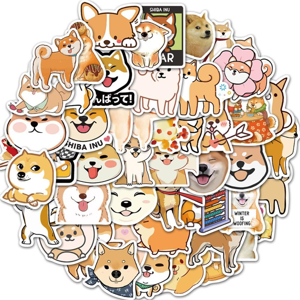 WLJIAO Dog Stickers Decals for Laptops,50 Pcs Cute Funny Fancy Shiba Inu Akita Dogs Waterproof Vinyl Sticker,Water Bottle Phone Skateboard Stickers for Kids,Teens,Adults