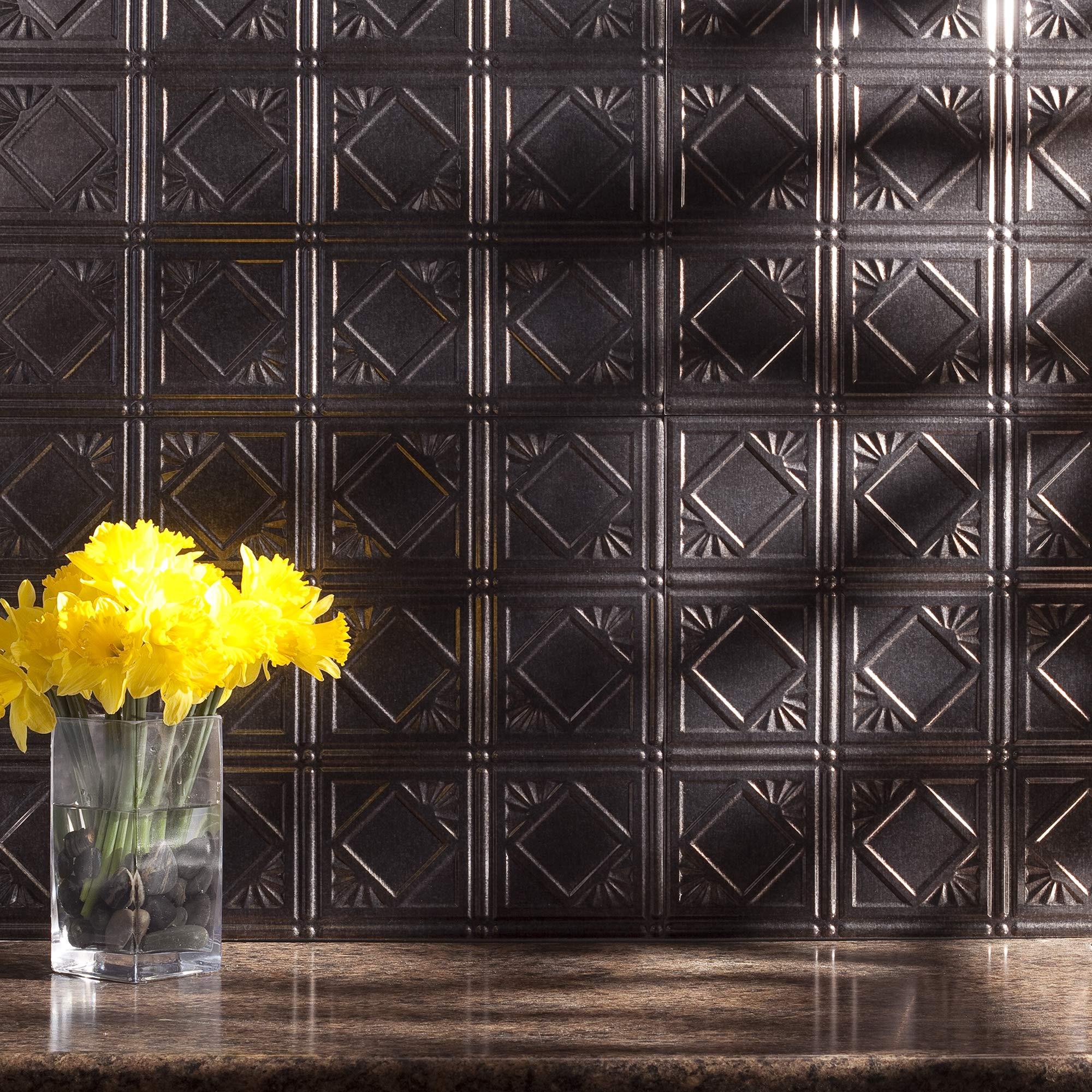 FASDE FASDE Traditional Style/Pattern 4 Decorative Vinyl 18in x 24in Backsplash Panel in Smoked Pewter (5 Pack)