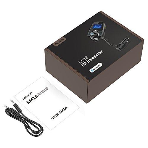 Nulaxy Nulaxy Bluetooth Car FM Transmitter Audio Adapter Receiver Wireless Handsfree Car Kit TF Card AUX 1.44 Display KM18 Brown