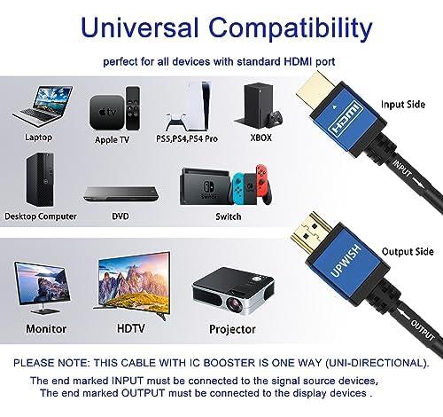 UPWISH 75ft HDMI Cable 2.0 Ultra High Speed with Signal Booster - 4K@60Hz HDR 1080P 3D - HDCP 2.2 & 18Gbps - for PS5/Xbox/TV/Projector/Soundbar - ARC/eARC, Ethernet