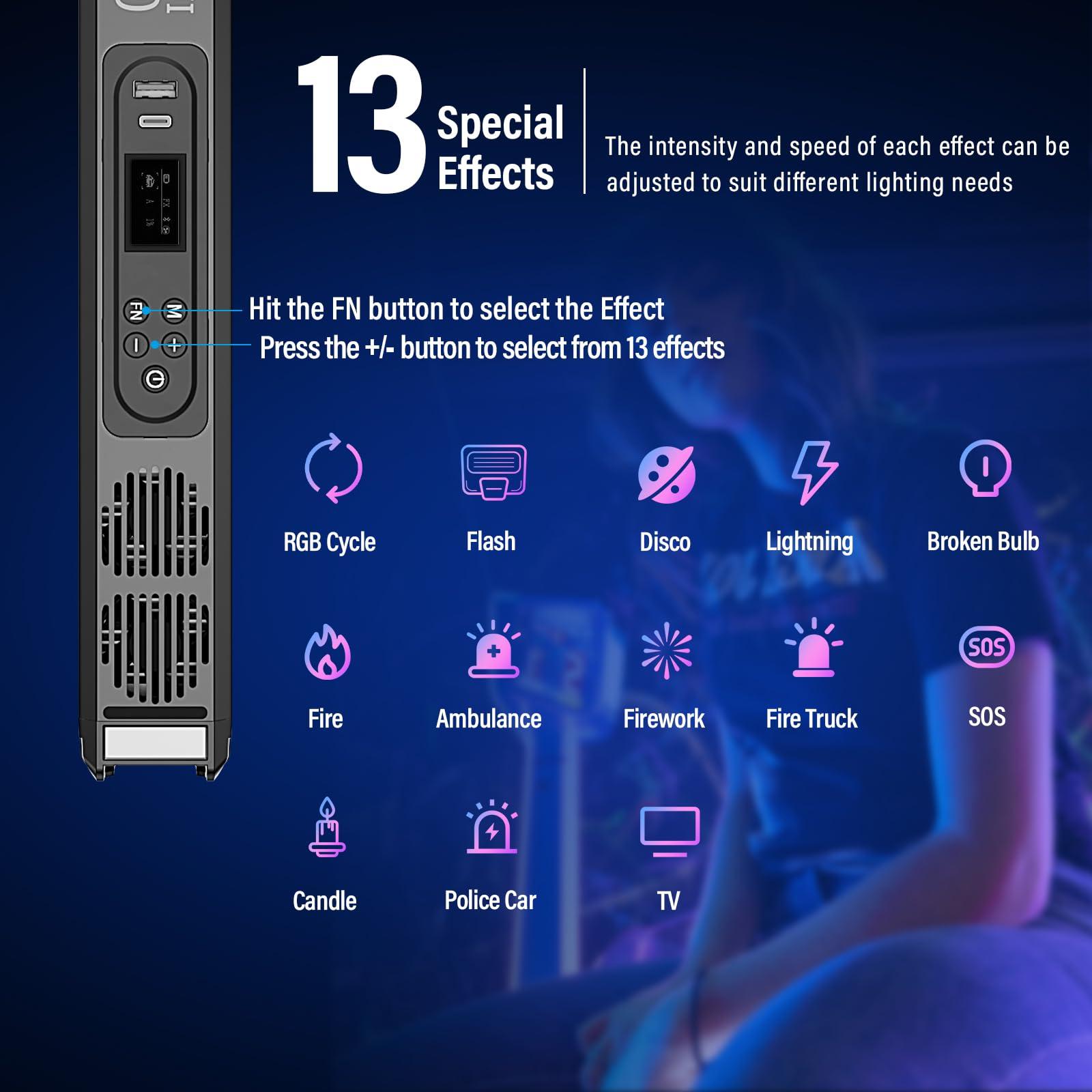 Sirui SIRUI 30W RGB LED Video Light Stick, T30 Tube Light, 2500K~7000K, 2580 lux/0.5m, TLCI 98, CRI 96, 6 Pixel Effects, 13 Light Effects, Full-Color LED Light, Reverse Charging, Magnetic Light, Black