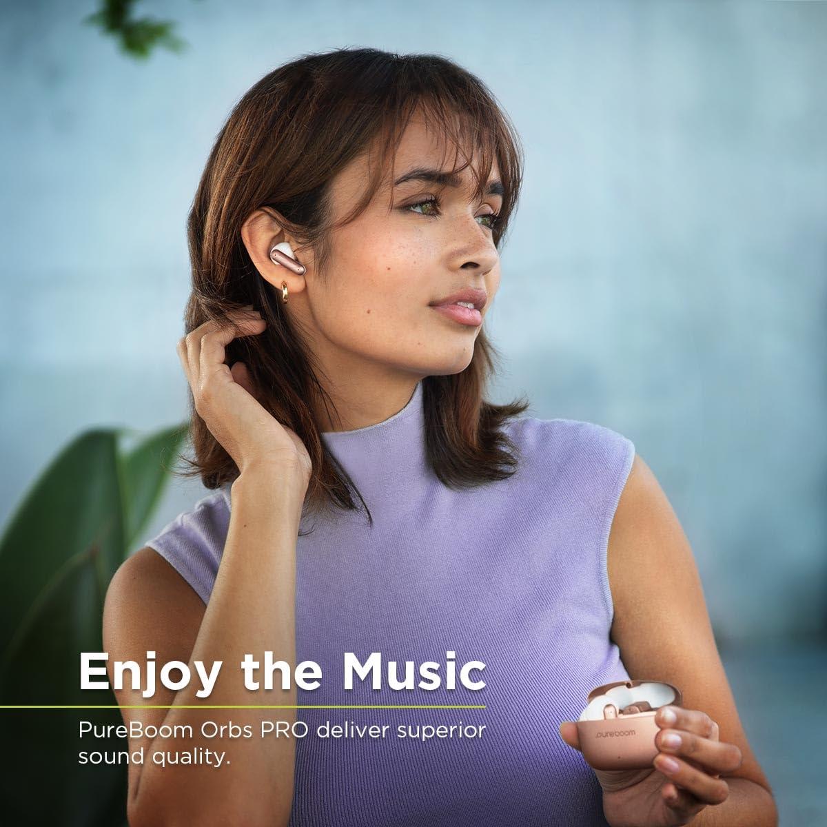 PureGear PureGear PureBoom Orbs PRO Active Noise Cancelling Wireless Earbuds with Zinc Alloy Case for iPhone & Android, Wireless Charging, Immersive Sound, Reduce Noise, Stereo in-Ear Headphones (Rose Gold)