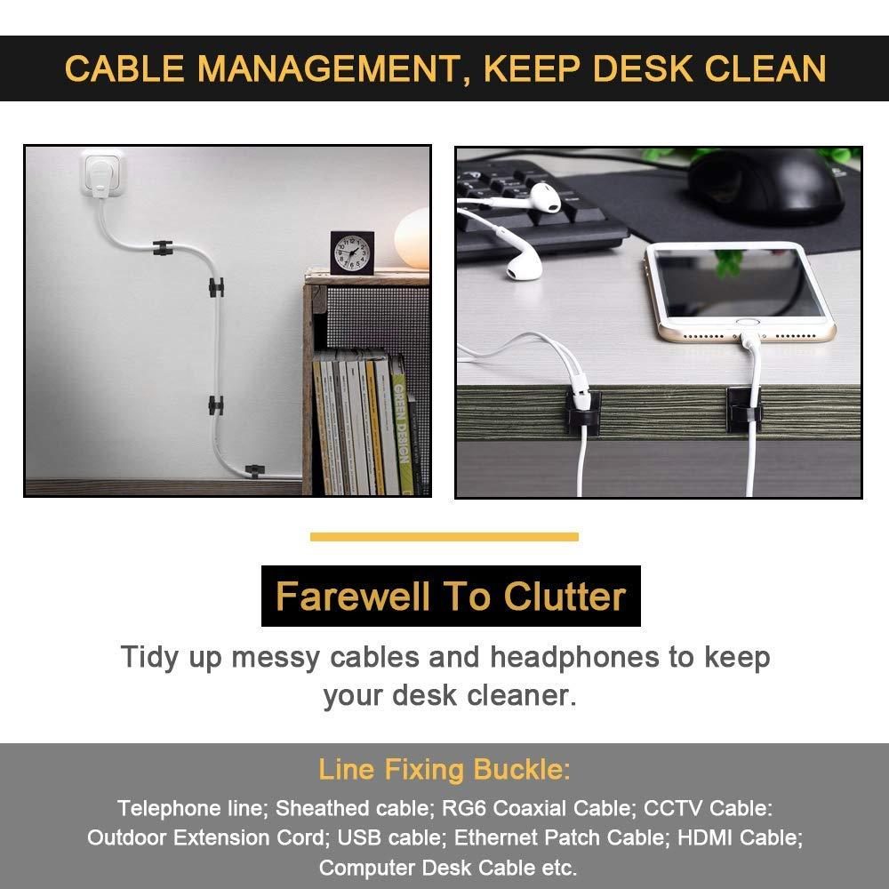 EtoBesy Cable Clips Adhesive Cord Organizer, Management 3M Cable Ties Wire Clips Organizer Cable Clamp Holders for Desk Car Tables PC Laptop TV Home Office Walls (0.75\"x0.6\", 30pcs, Black)