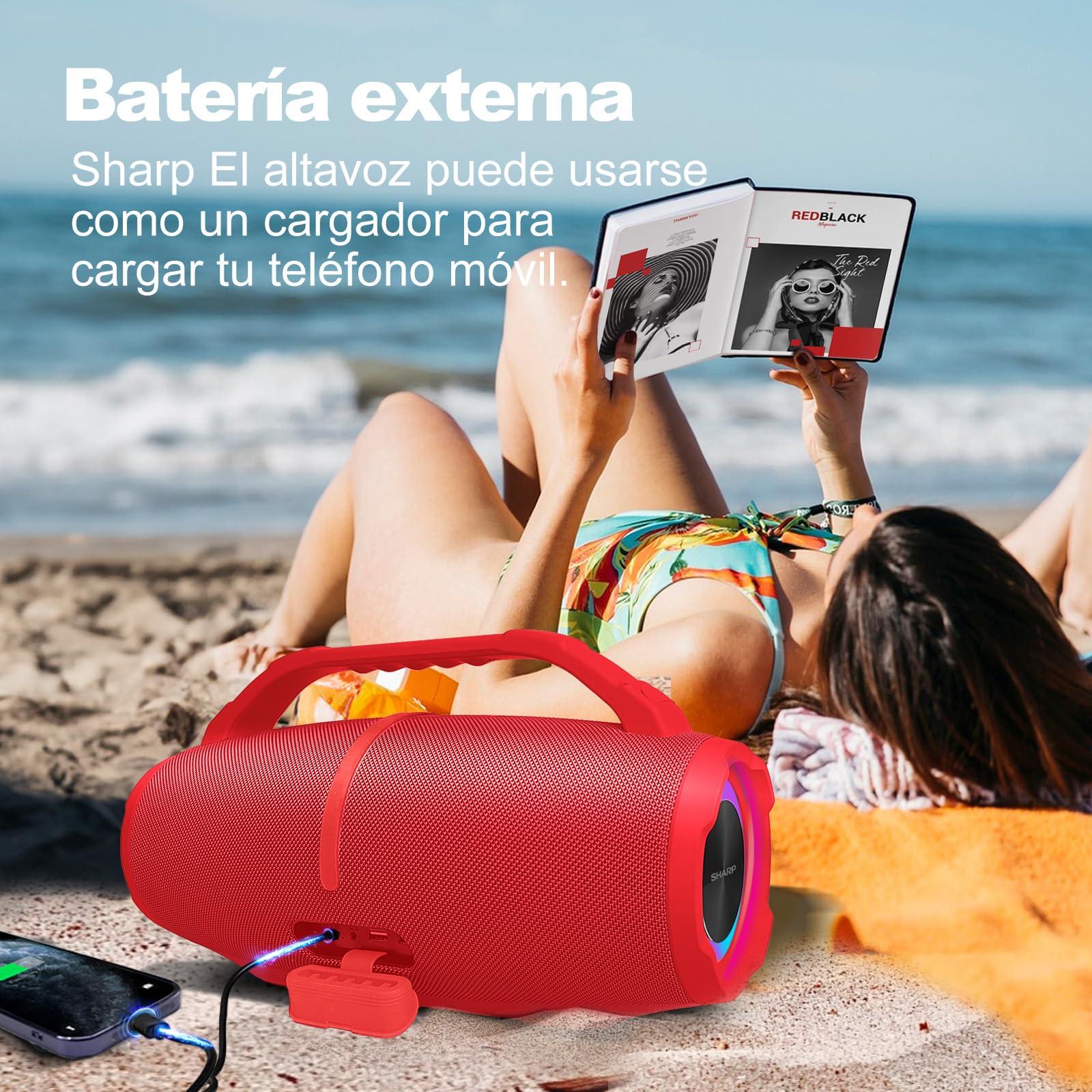 Sharp Sharp GX-BT490 Bluetooth Speaker with DSP Technology | Waterproof IP67 | 10 Hour Playtime | Light Effects | 120W Max Power with Deep Bass | True Wireless Pairing | Hands-Free Calling | Strap | Red