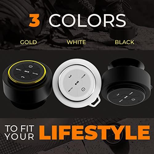 iFox Creations iFox Portable Bluetooth Shower Speaker, IPX7 Waterproof Outdoor Wireless Speaker, Built-in Mic, Carabiner, Beach, Camping, Hiking, Pool, Great Gift, Black/Gold