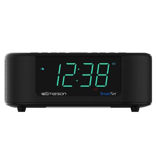 Emerson Emerson CKS8888 6-Watt Smartset Stereo Sound Bluetooth Speaker AM/FM Radio with 7-Color Changing Lights, 1.2 Cyan Display and USB Type-C Charging, Black