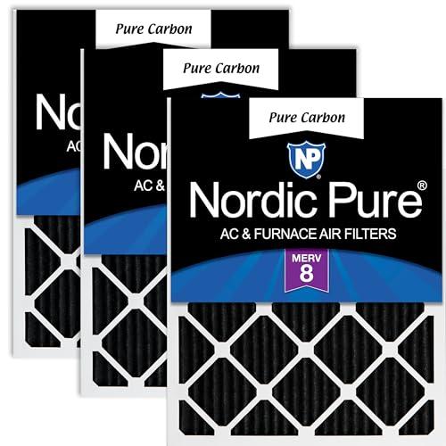 Nordic Pure Nordic Pure 20x20x1 (19 1/2 x 19 1/2 x 3/4) Pure Carbon Pleated Odor Reduction Furnace Air Filters 3 Pack