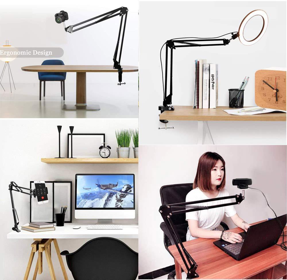 LenTok Overhead Tripod Mount for Camera Webcam Ring Light, Flexible Over Head Arm for iPhone with Phone Holder and Ball Head, Table Stand Accessory for Phone Video Recording Live Stream