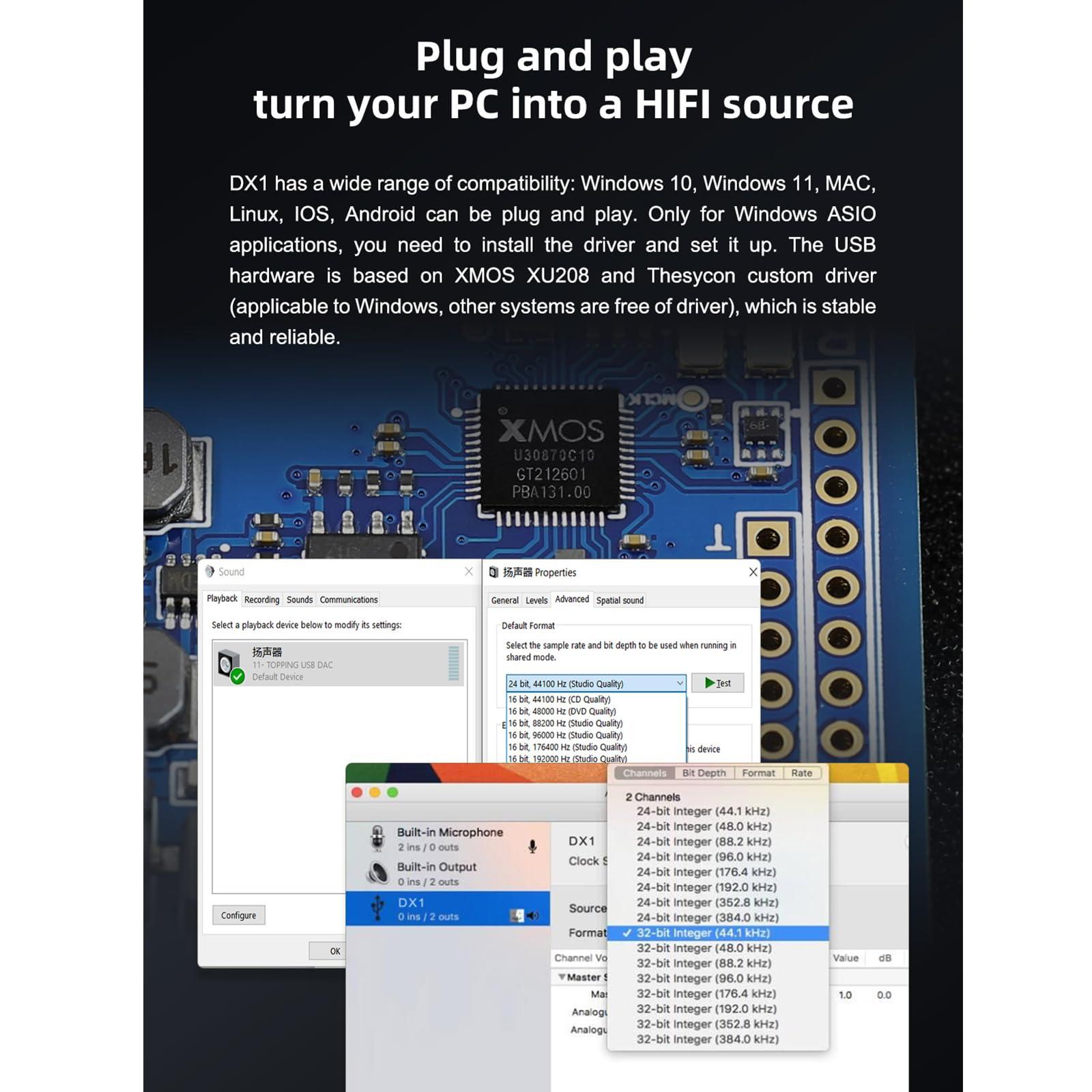 LOSHITOO Topping DX1 Decoder AK4493S XU208 DAC&Headphone Amplifier Support up to DSD256 PCM384 Mini DAC (Black)