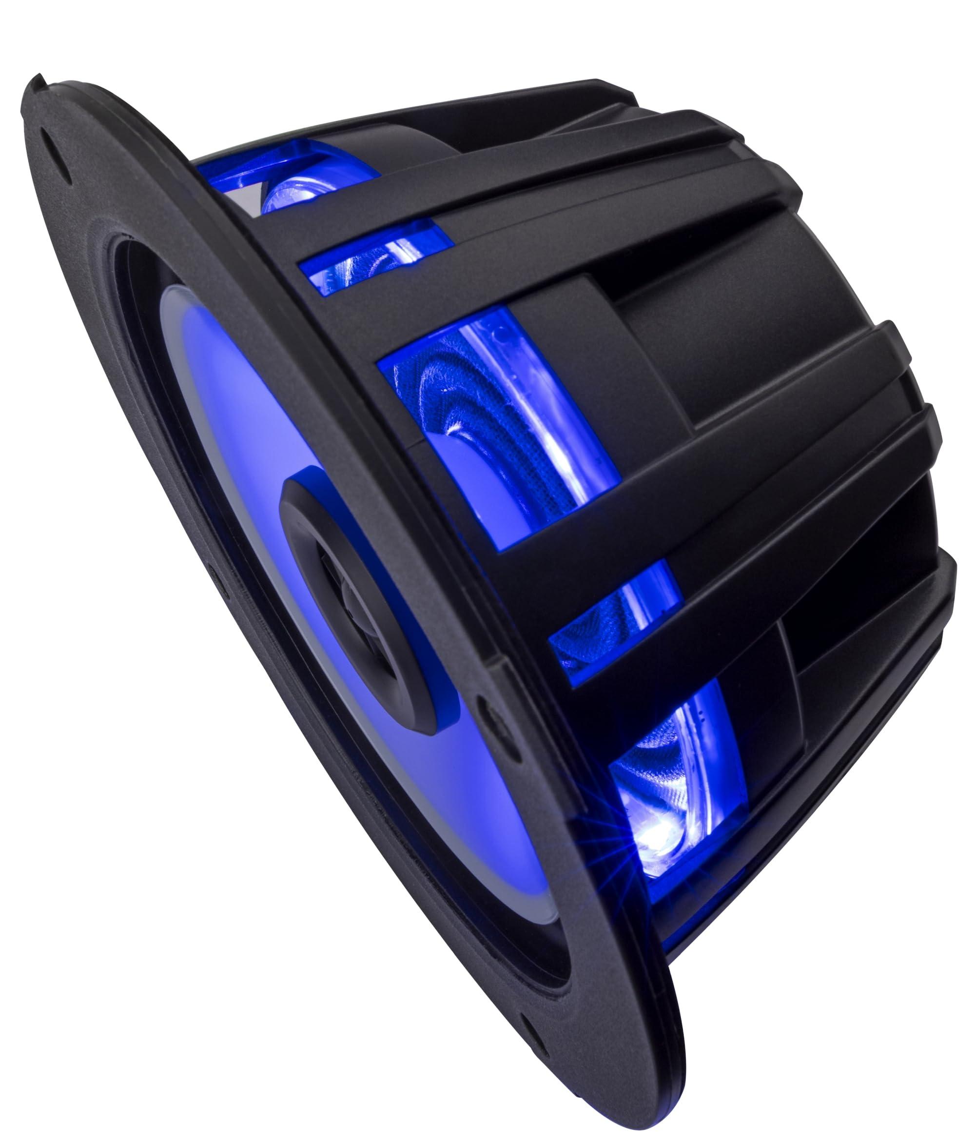 KICKER Kicker 51KM614FL 6.5-Inch (165mm) Thin-Mount Marine Coaxial Speakers with RGB LED, 4-Ohm, White & Silver Grilles Included