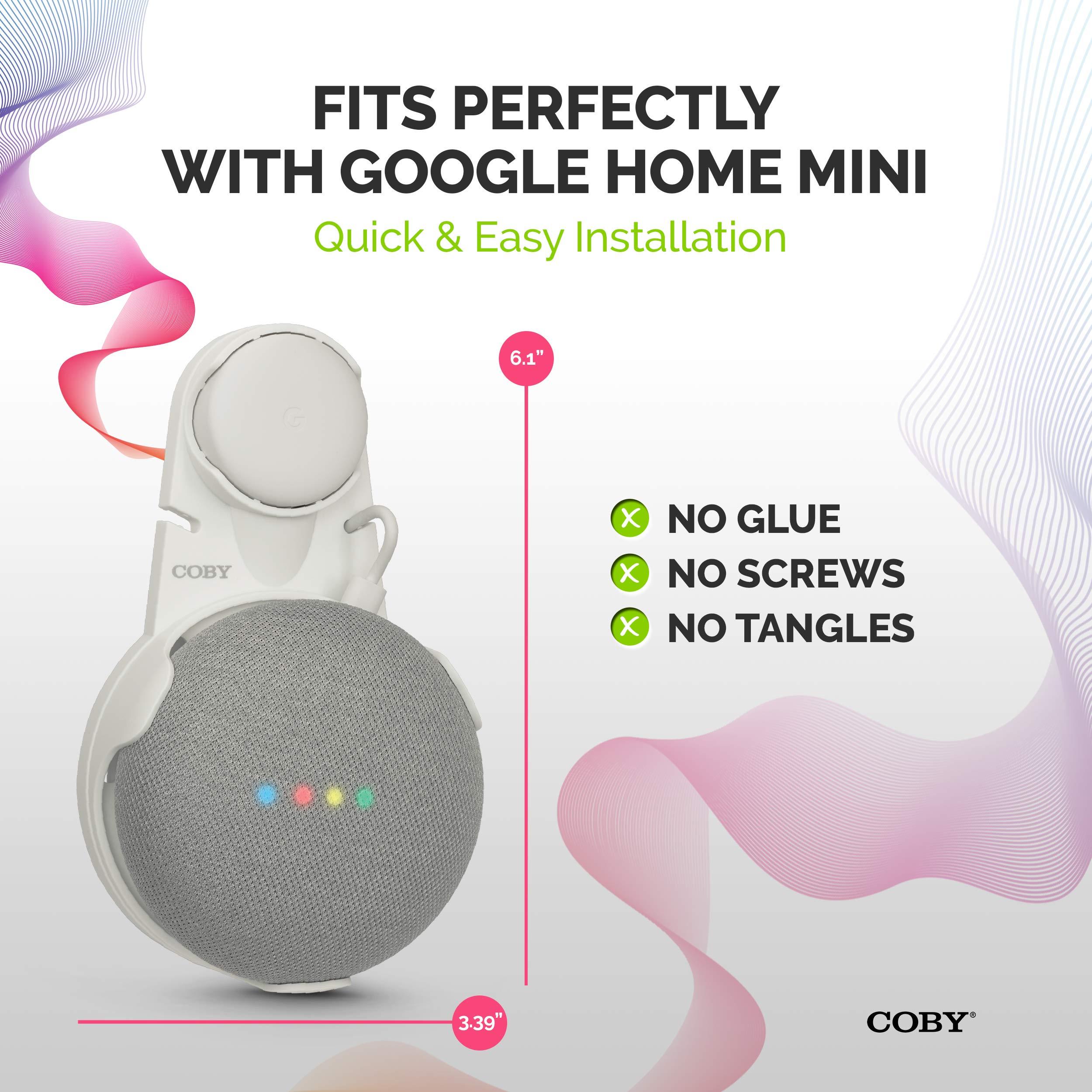 Coby Coby Wall Outlet Mount Holder for Google Home Mini, Smart Speaker Device Accessory with Cable Cord Plug Management - White
