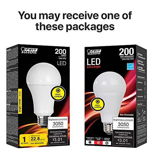 Feit Electric Feit Electric A21 LED Light Bulb, 200W Equivalent, Non-Dimmable, 3050 Lumens, E26 Standard Base, 3000k Bright White, High Output LED Bulb, Damp Rated, 22 Year Lifetime, OM200/830/LED