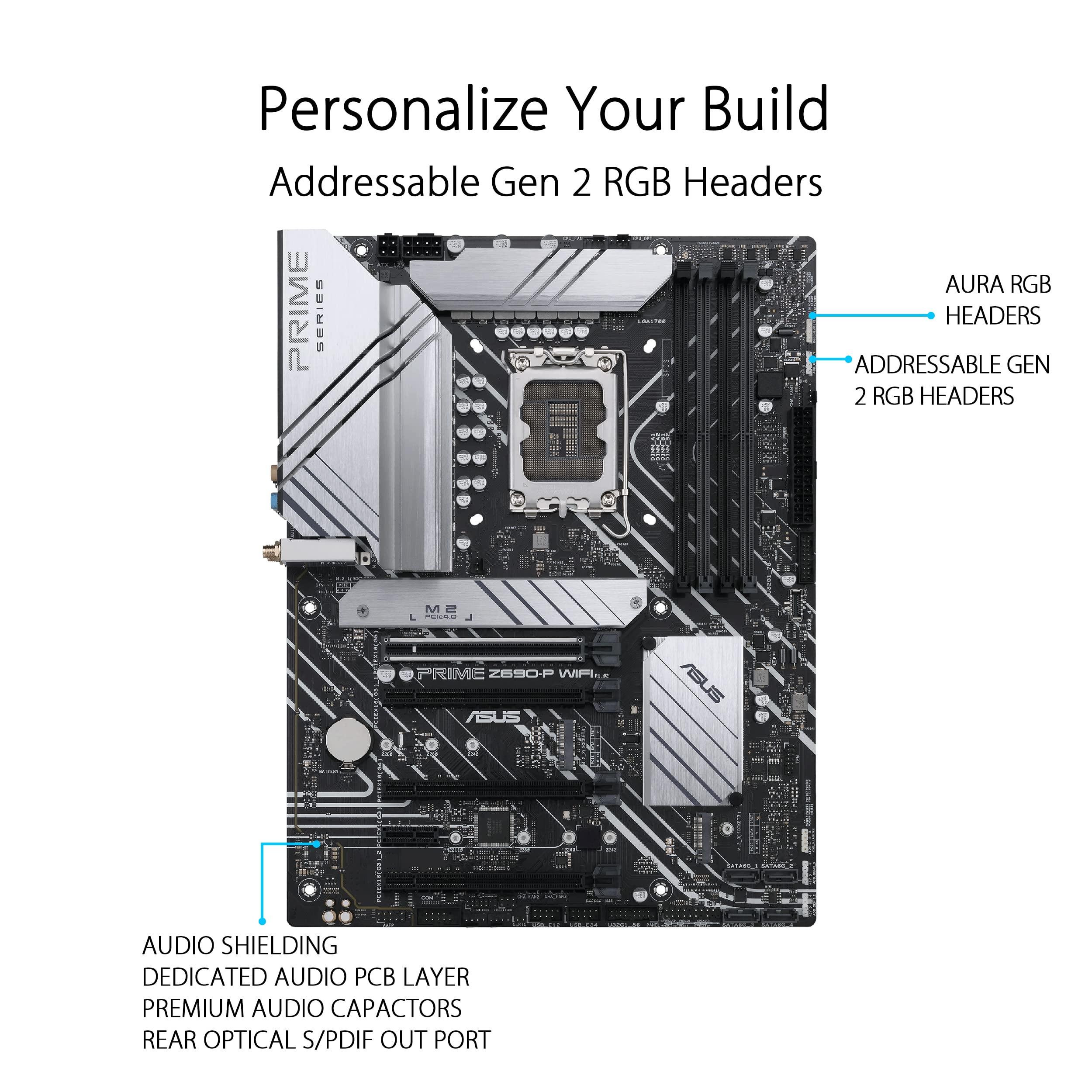ASUS ASUS Prime Z690-P WiFi LGA1700(Intel 12th Gen) ATX Motherboard (PCIe 5.0,DDR5,14+1 Power Stages,3X M.2,WiFi 6,BT v5.2,2.5Gb LAN,Front USB 3.2 Gen 1 Type-C,Thunderbolt 4 Support, Arua Sync) (Renewed)
