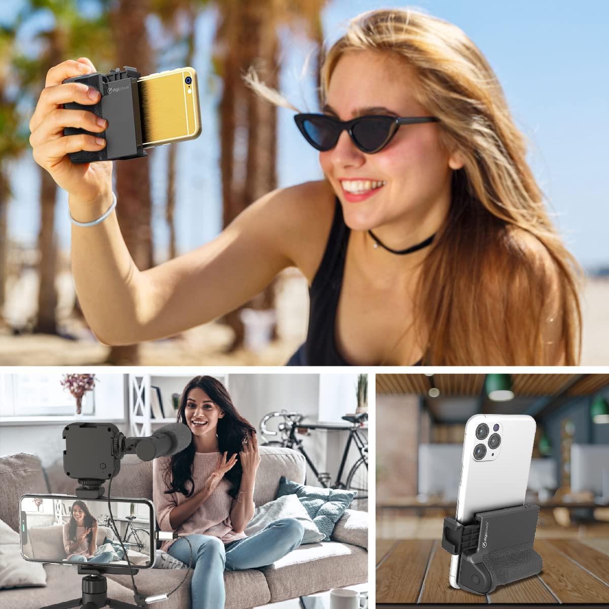 DigiPower DigiPower Pocket Grip Stabilizer with Wireless Shutter Remote & Table-Top Mini Tripod for Mobile Phone, Works with iPhones & Android Smartphones for Filming YouTube, TikTok, & Instagram Videos,