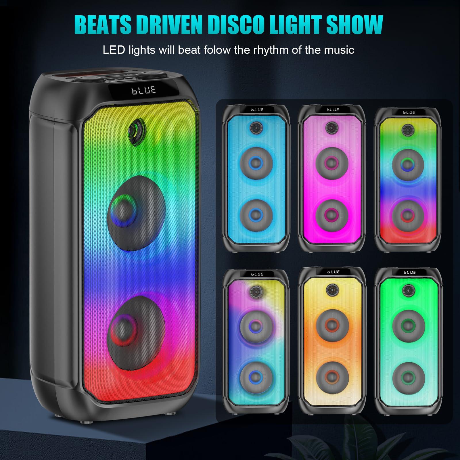 TAMPROAD TAMPROAD Bluetooth Speakers, 80W Peak Wireless TWS Portable Outdoor Party Speakers with Subwoofer, LED Colorful Lights, Loud Stereo Sound Music Box with Microphone for Home, Camping, Travel