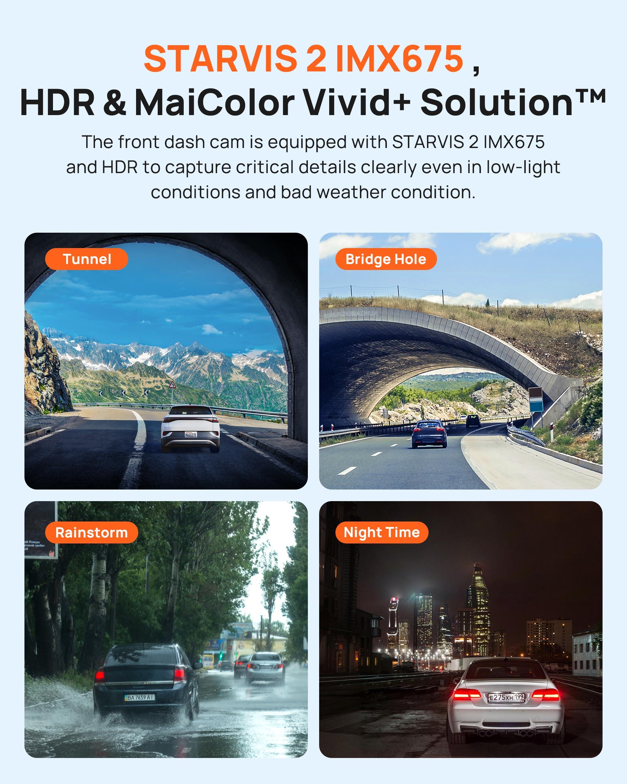 70mai 70mai Dash Cam Front and Rear A510,1944P+1080P with STARVIS 2 IMX675 and 64GB Card, Dash Camera for Cars, 4G LTE Support, ADAS, Built-in GPS WiFi, APP Control, HDR, 24H Parking Mode, Loop Recording