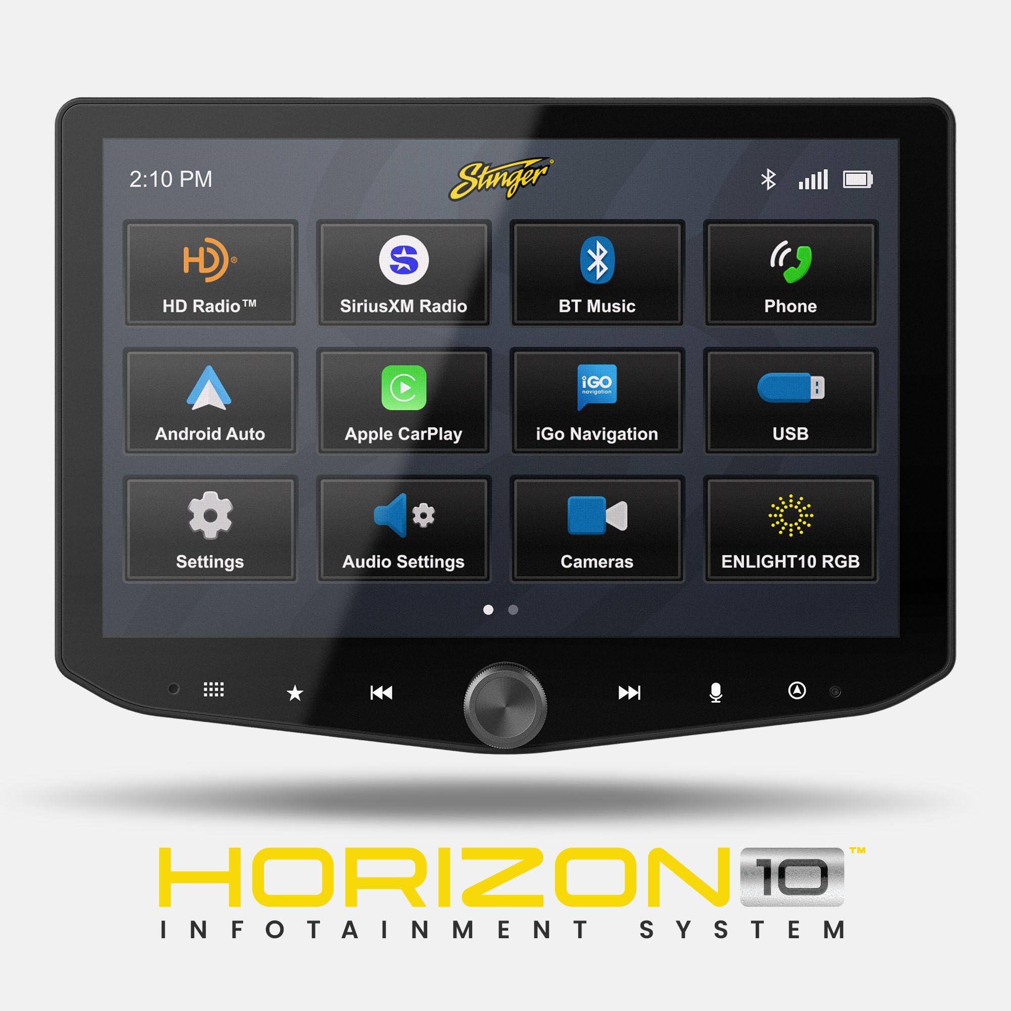 STINGER Stinger HORIZON10 10.1" Universal Car Stereo 1280x800 HD Car Radio, Certified Wireless Apple CarPlay/Android Auto, Bluetooth, IP65 Weather-Resistant Touchscreen, HDMI, 4 Camera/3 USB Inputs