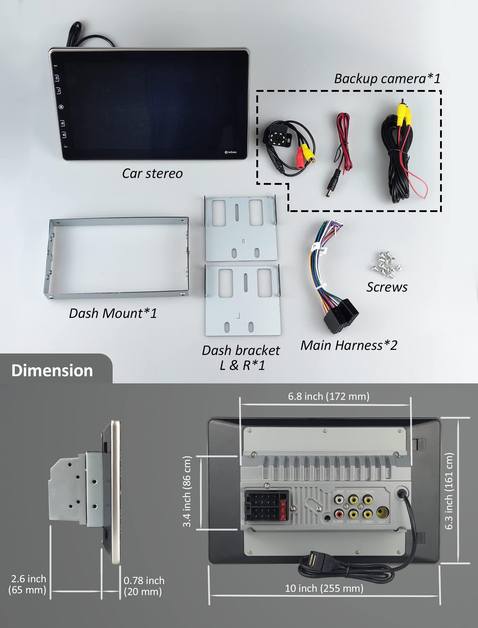 Corehan COREHAN Double Din Car Stereo - 10"" Touchscreen Car Stereo with Bluetooth, Backup Camera, Car Audio, Car Radio - Compatible with Wireless CarPlay & Android Auto, Mirror Link, Gold