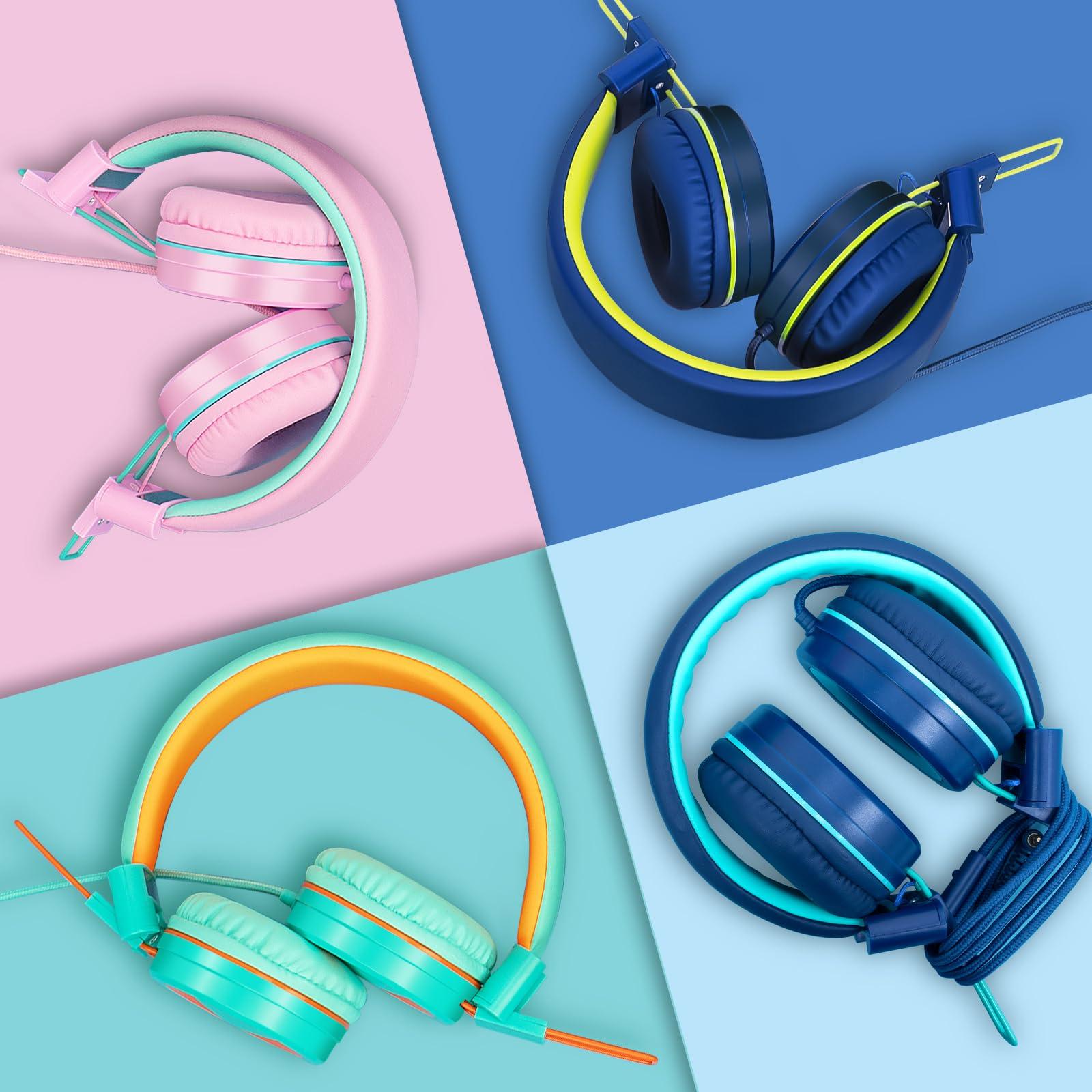 CN-Outlet CN-Outlet 5 Pack Kids Headphones Bulk for School Classroom Students Teens Toddler, Wired Adjustable Headsets for Libraries Families Childern and Adults (Mixed Colors with MIC)