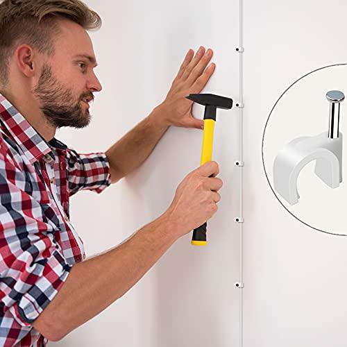 Marvelity 500pcs Cable Clips with Steel Nail in Cable Clips White 4mm 5mm 6mm 8mm 10mm Cable Wire Clips Cable Wall Clip Wire Staples Cord Clips for Wall Coaxial Cable Staples RG6 RG59 CAT6 RJ45 Wire Clips