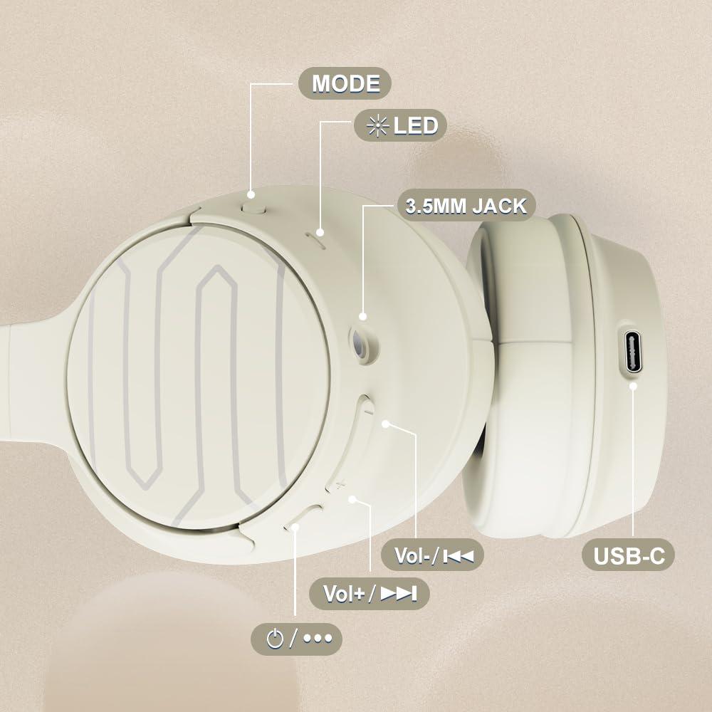 Soul Electronics Soul Ultra Wireless 2 - Wireless Over Ear Bluetooth Headphones, Foldable Design with Comfortable Protein Earpads,USB-C Quick Charging, 65 hrs Playtime,Low Latency,Deep Bass,for Travel,Sport,Gym -Beige