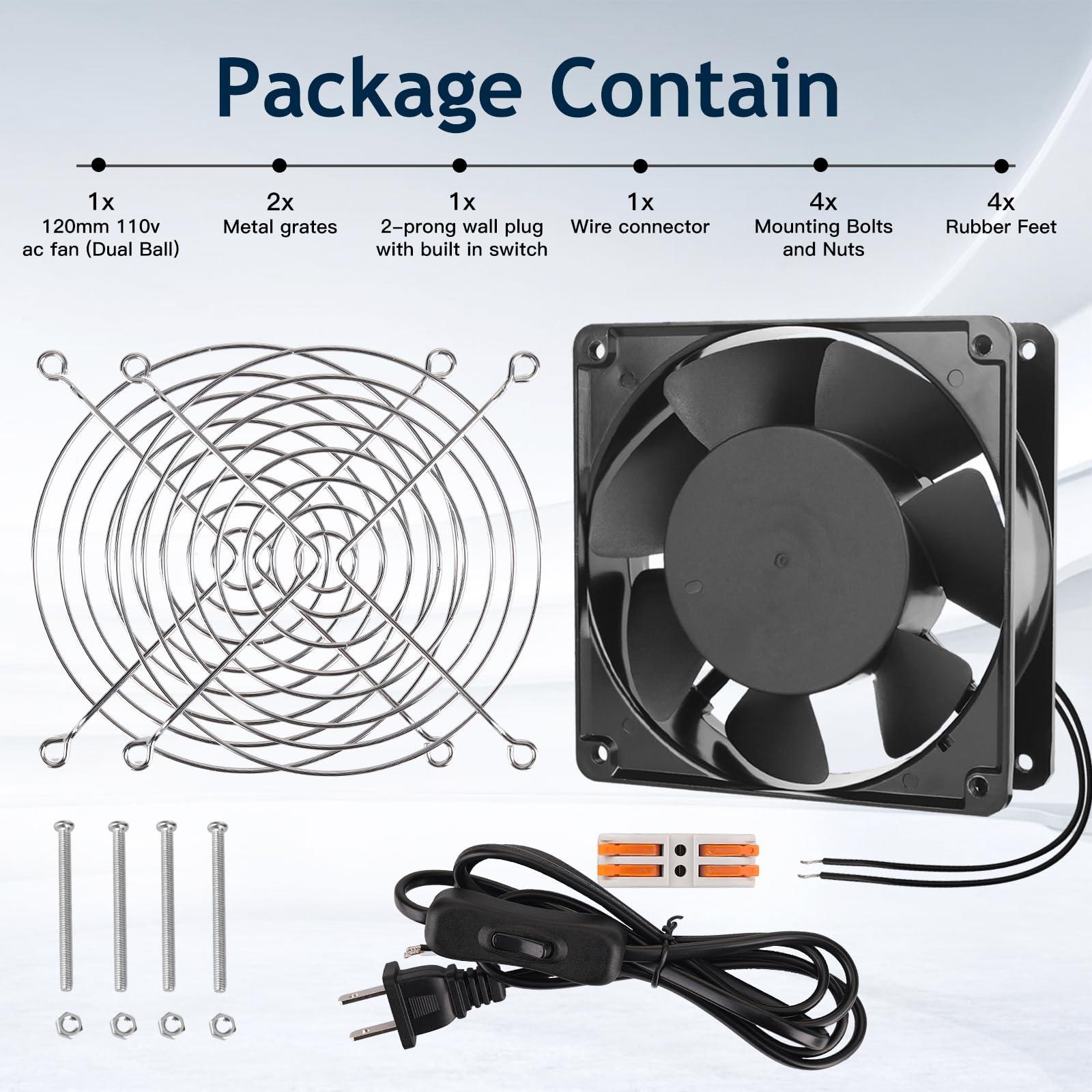 KEYFANCLUB KEYFANCLUB High Speed Axial Muffin Fan 110V 120V AC 120mm x 38mm Dual Ball for DIY Cooling Ventilation Exhaust Projects