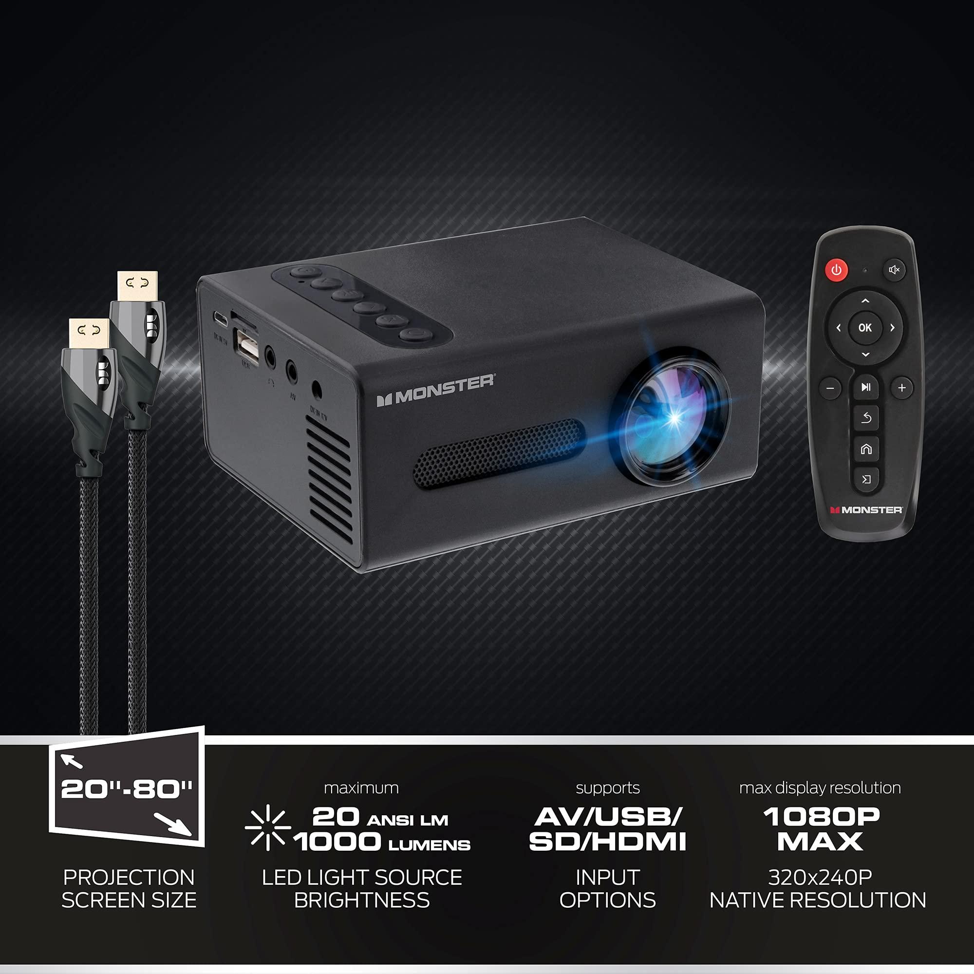 XTREME DIGITAL LIFESTYLE ACCESSORIES Monster Image Mini Small Format LCD Projector 1920x1080 HD Quality, Project Up To 8 Feet Away, Works On Projection Screens Ranging from 20-80 Inches. Supports Any Format With Universal HDMI Cable