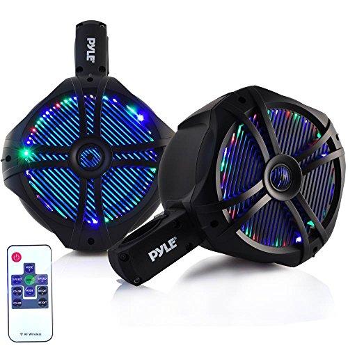 Sound Around Waterproof Marine Wakeboard Tower Speakers - 6.5” Dual Subwoofer Speaker Set and 1.0” Tweeters, LED Lights and 200 Watt Power - 2-way Boat Audio System with Mounting Bracket - PLMRWB65LEB (Black)