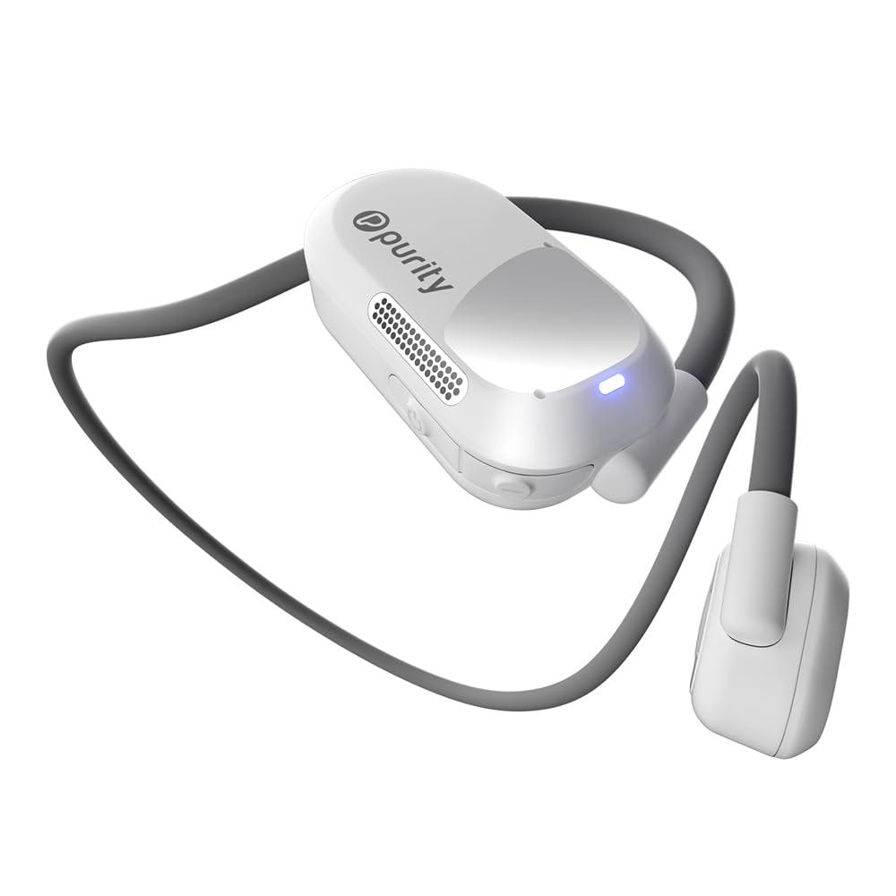 Purity Purity Air Open Ear Headphones - True Air Conduction Wireless Bluetooth Open Ear Earbuds with Dual Mic for iPhone/Android - Secured Long Wearing Comfort, Sports Sweat Resistant (White/Grey)