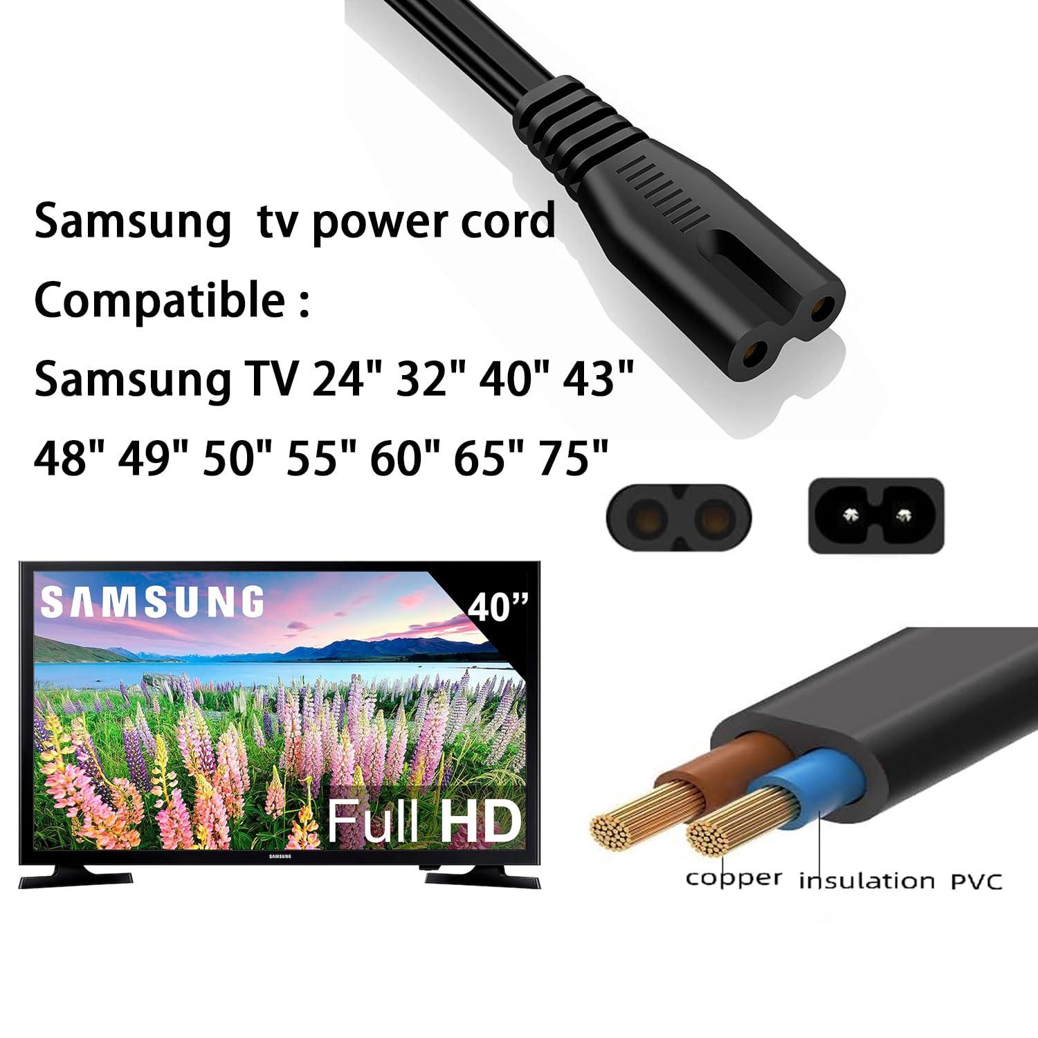 IJP 5FT TV Power Cord Samsung TV Extend Cable for Samsung TV 24" 32" 40" 43" 48" 49" 50" 55" 60" 65" 75" UN40 UN43 UN48 UN49 UN50 UN55 UN60 UN70 UN75 UN78, Smart 4K TV LG, TCL TV 2 Prong AC Power Cord