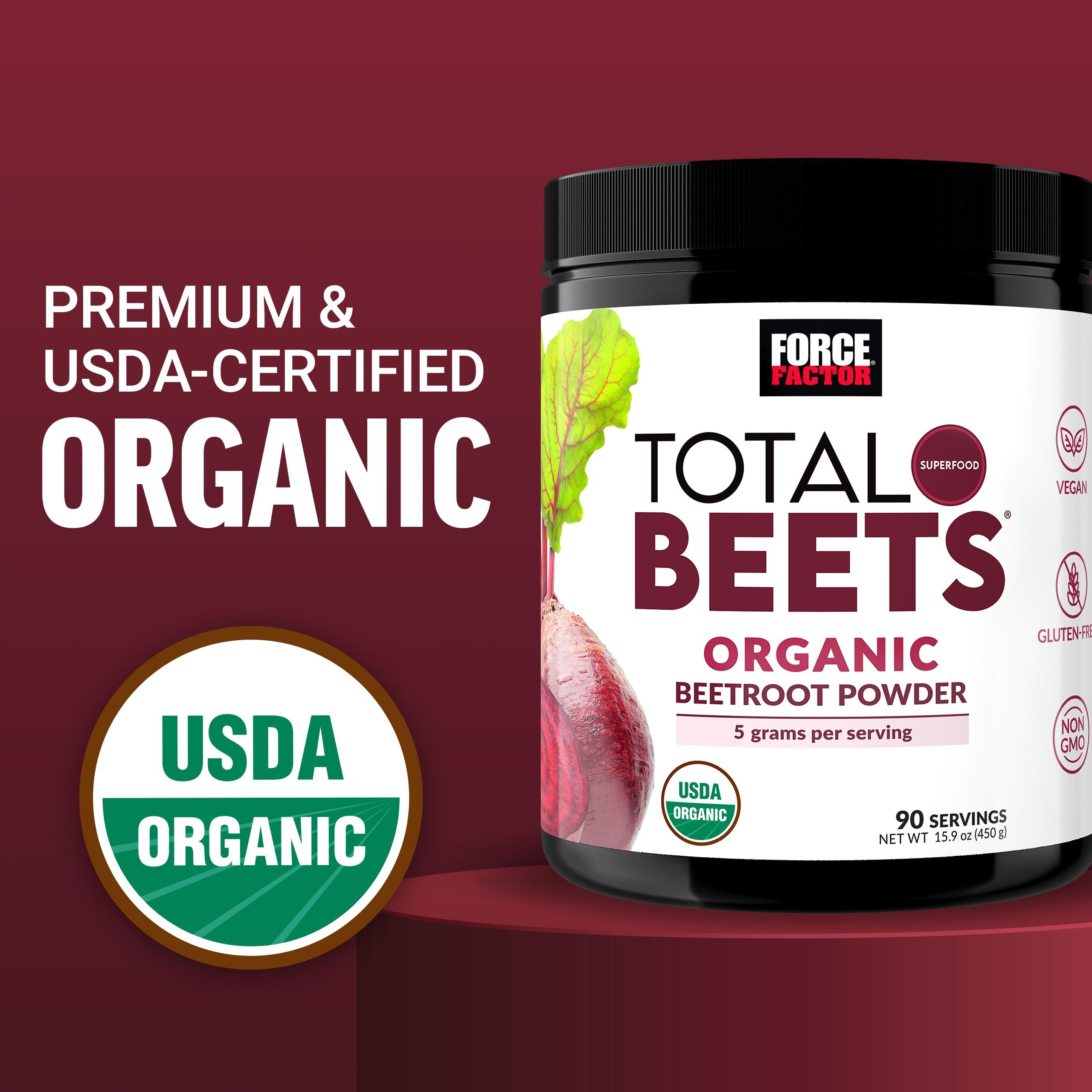 Force Factor FORCE FACTOR Total Beets Organic Beetroot Powder, Superfood to Boost Daily Nutrition, USDA Organic, Vegan, Gluten-Free, and Non-GMO Beet Supplement, Unflavored, 180 Servings, 2-Pack