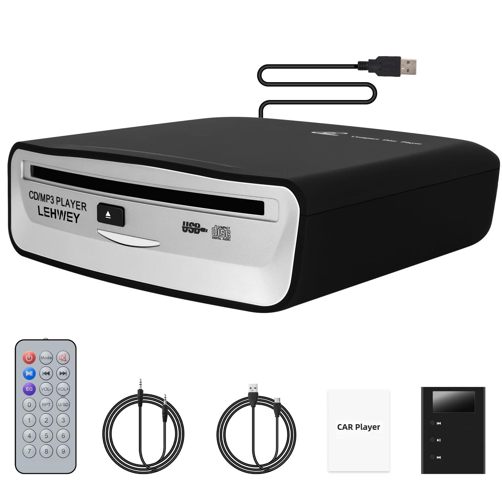 Lehwey External Universal CD Player for Car - LEHWEY Portable CD Player with Extra USB Extension Cable, Plugs into Car USB Port, Laptop, TV, Mac, Computer, for Android 4.4 and Above Navigation