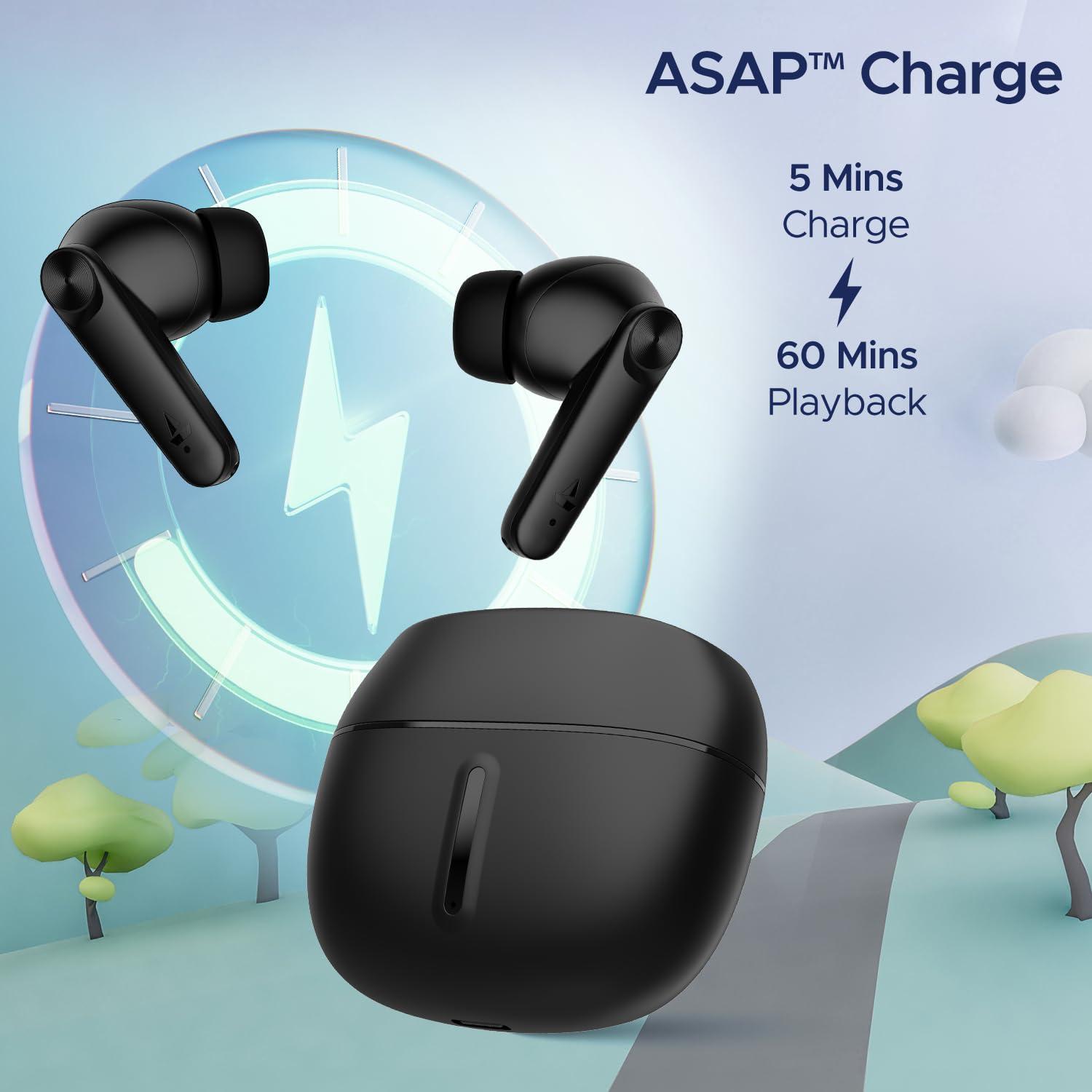 boAt boAt Airdopes Max TWS Earbuds with 100 HRS Playtime, Quad Mics with ENx Tech, Beast Mode(50ms Low Latency), ASAP Charge, Bluetooth v5.3 and IWP (Carbon Black)
