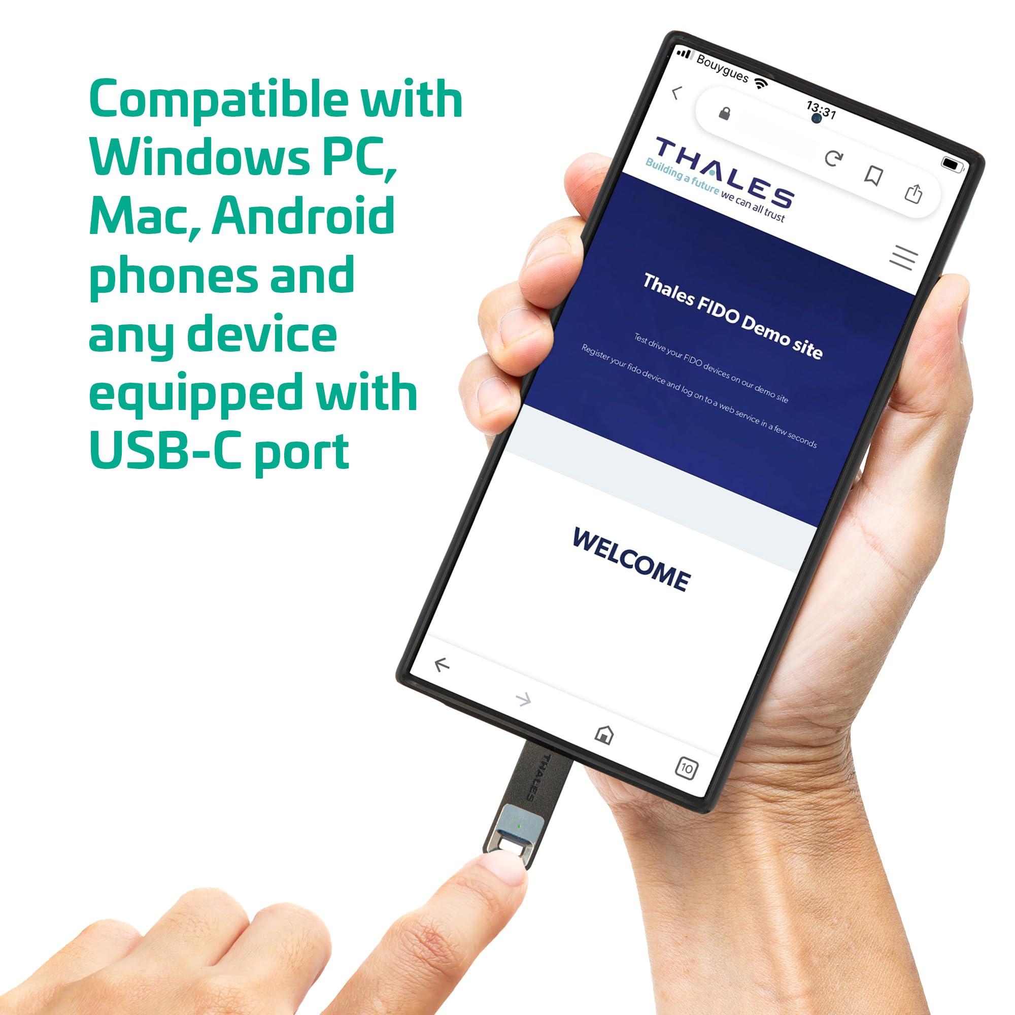 Thales Thales - SafeNet eToken Fusion - Phishing-Resistant FIDO2 Certified Security Key for Digital certificates or FIDO2 authentication to Web apps and desktops - USB-C