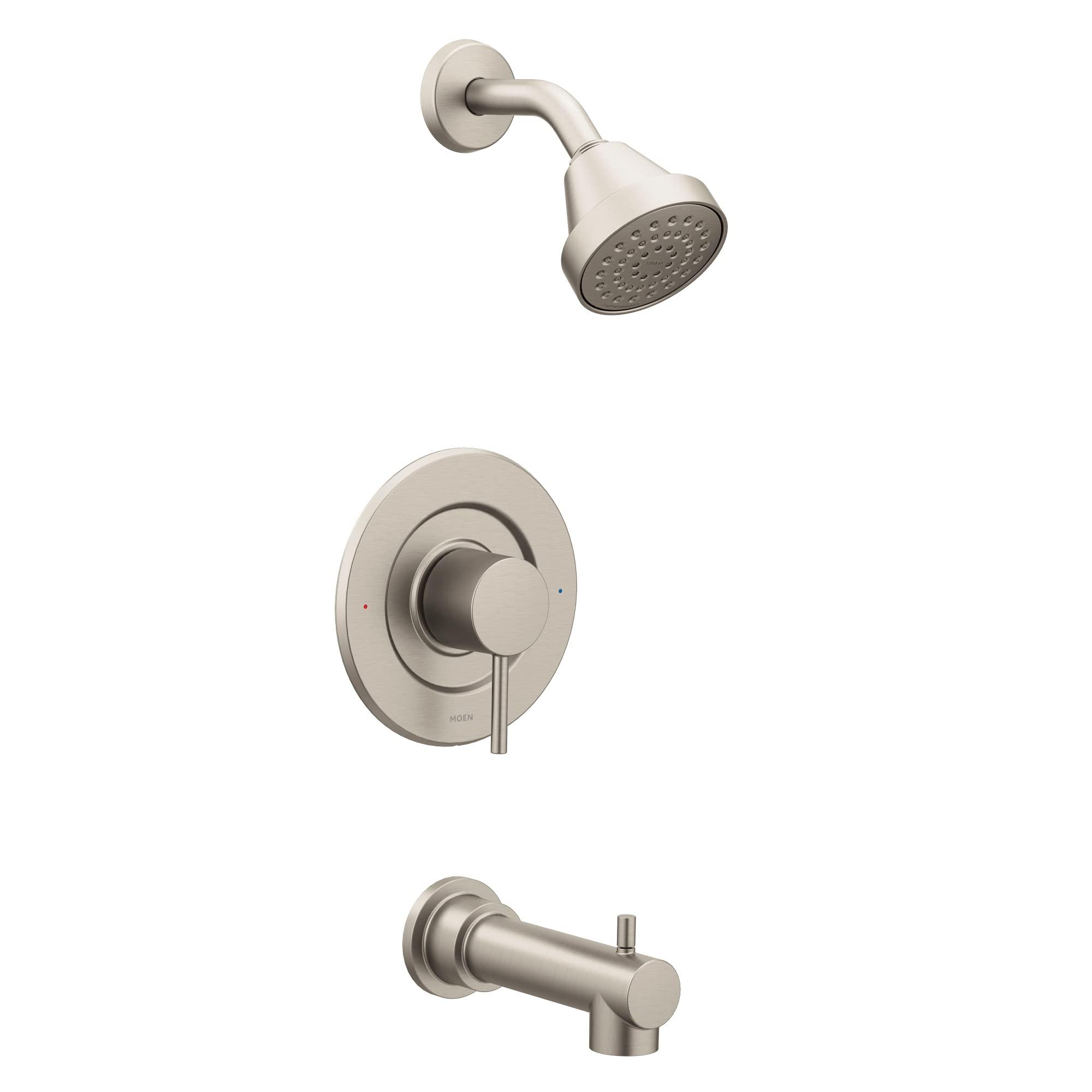 Moen Moen Align Brushed Nickel Eco-Performance Posi-Temp Pressure Balancing Modern Tub and Shower Trim Kit, Featuring Shower Head, Lever Handle, and Tub Spout, Valve Required, T2193EPBN