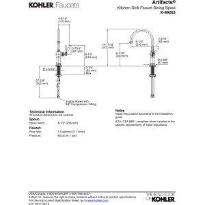 Kohler Kohler K-99263-VS Artifacts Single-Hole Kitchen Sink Faucet with 14-11/16-Inch Swing Spout and Arc Spout Design, Vibrant Stainless