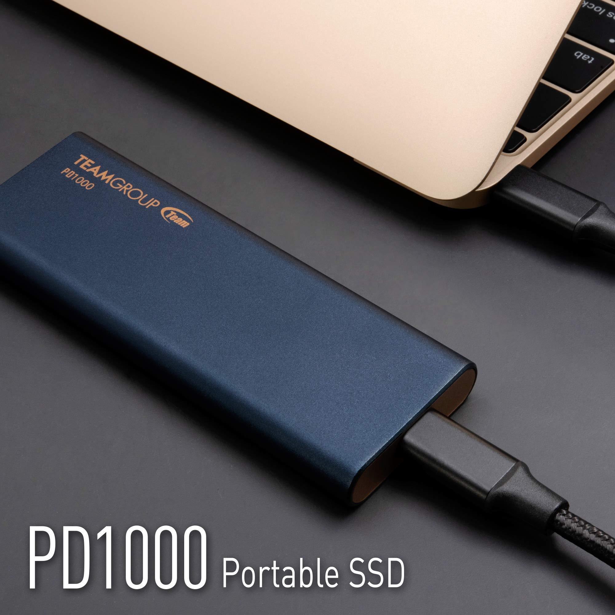 TEAMGROUP TEAMGROUP PD1000 512GB Aluminum Portable External Solid State Drive SSD, Read up to 1000MB/s, USB-C, USB A 3.2 Gen 2, Waterproof, Dustproof (IP68), Shockproof, Pressure Resistant (T8FED6512G0C108)