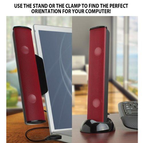 GOgroove GOgroove SonaVERSE USB Speakers for Laptop Computer - USB Powered Mini Sound Bar with Clip-On Portable External Speaker Design for Monitor, One Cable for Digital Audio Input and Power (Red)