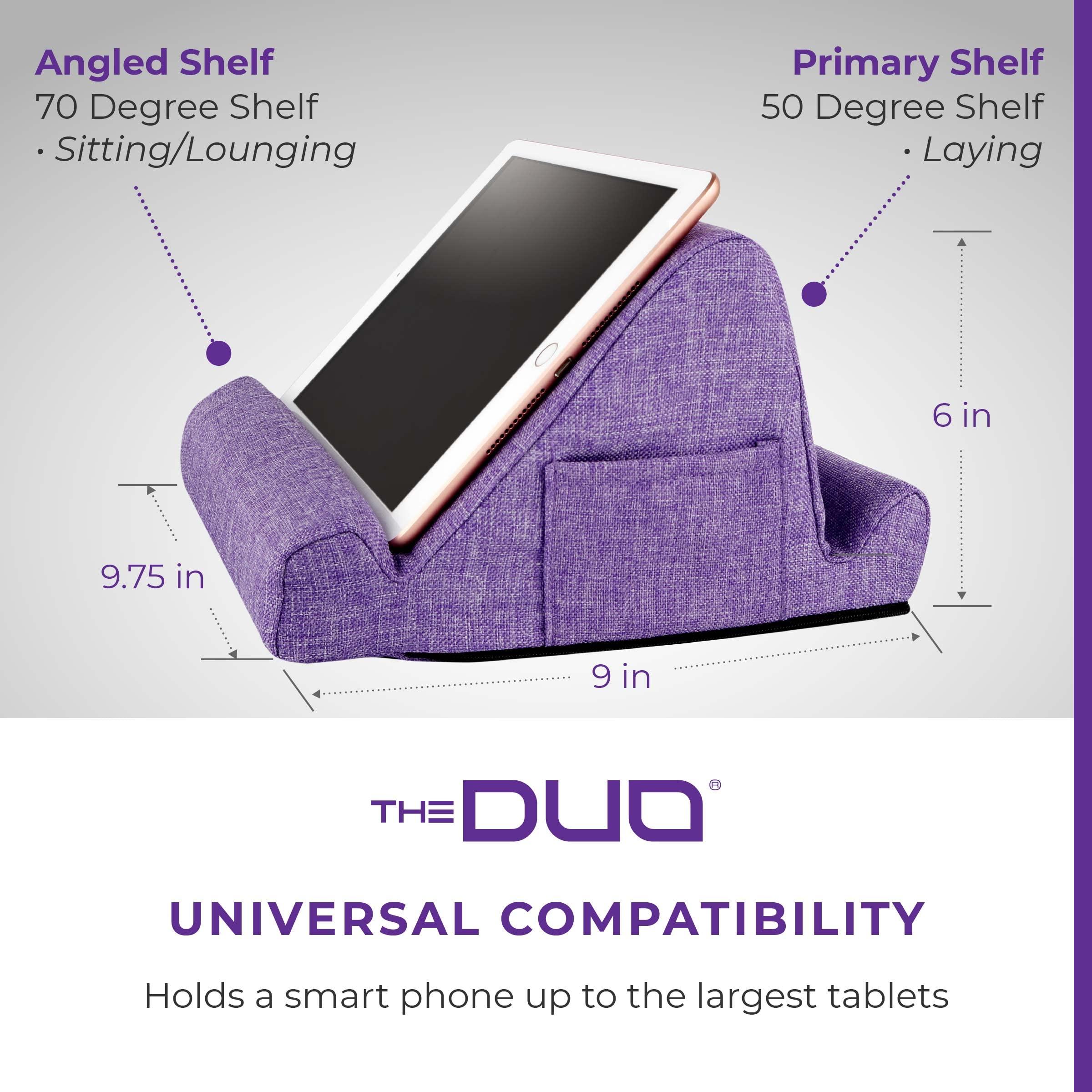 THE DUO THE DUO Multi-Angle Viewing Stand for iPad, Tablet, Phone - Pillow Tablet Stand with Side Pockets - Portable Tablet Holder for Travel and Work from Home - Purple, 10 x 10 x 6.75 inches