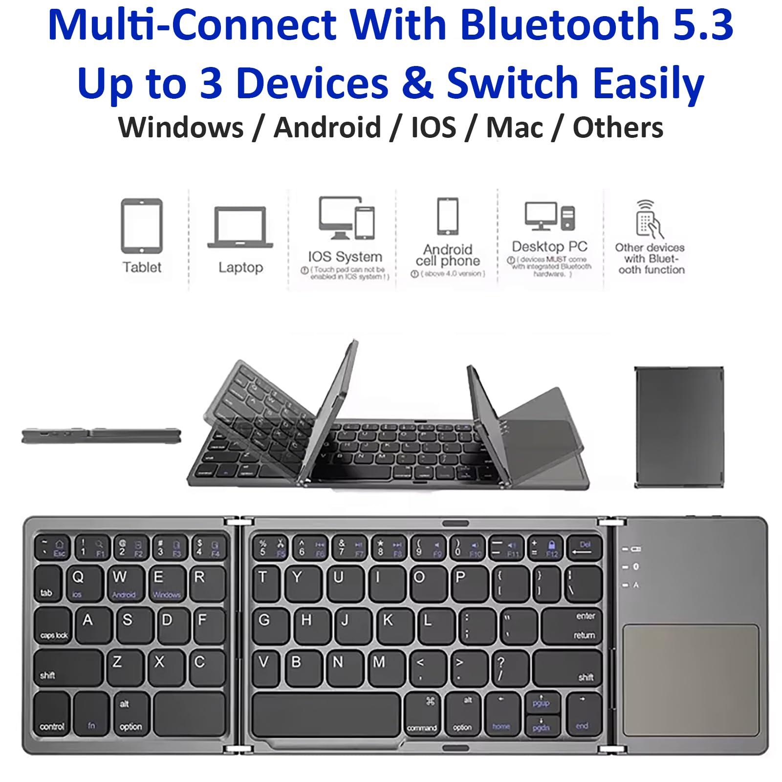 Tek Styz Tek Styz Slim Foldable Wireless Keyboard Compatible with Xiaomi Mi 9 SE TOUCHPAD Mouse is Universal Providing 48H Use, 560 Days Standby, Portable, Compact, Tri-Fold, Rechargeable!