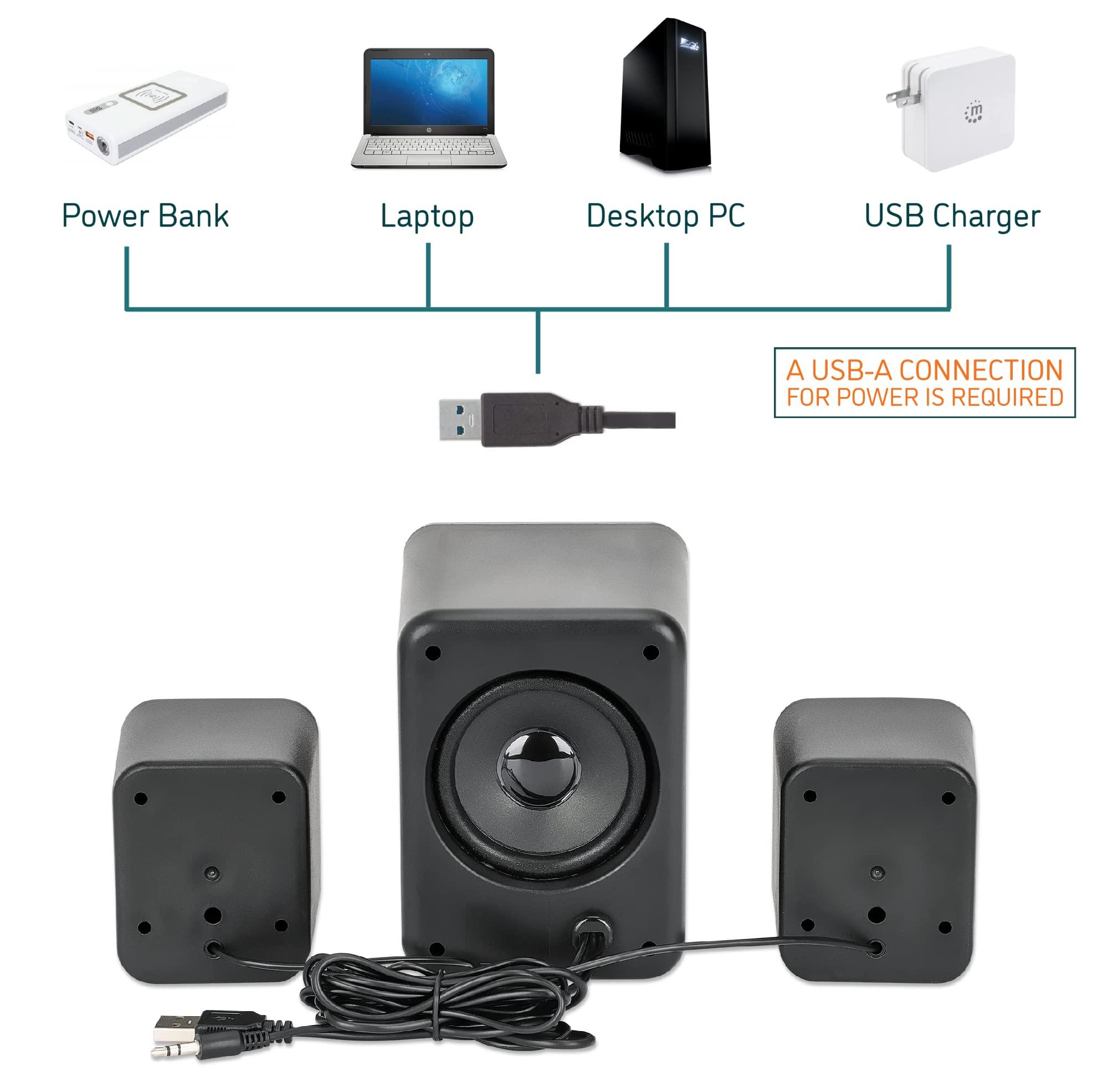 MANHATTAN MANHATTAN Bluetooth USB Powered 2.1 Stereo Speaker System - with Subwoofer and 2 Small Satellite Speakers, 3 Audio Connection Modes - for Computer, PC, Laptop, Desktop - 3 Yr Mfg Warranty - 167345