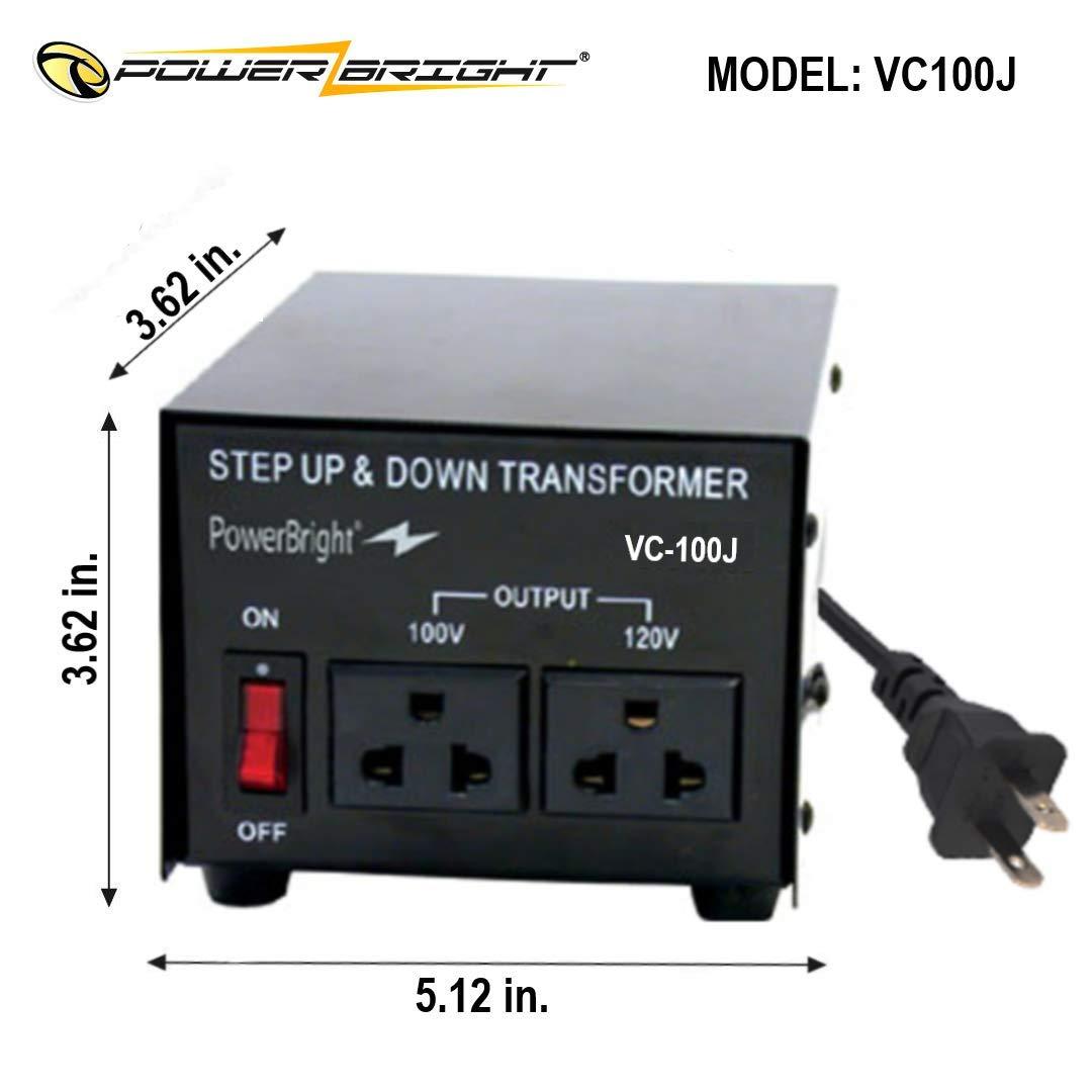 PowerBright PowerBright Japanese Voltage Transformer, 100 Watts Max Output Step Up Step Down Japan Converter for 120 Volt and 100V Countries, Convert from 120V to 100V and 100V to 120V, Universal Outlet Socket