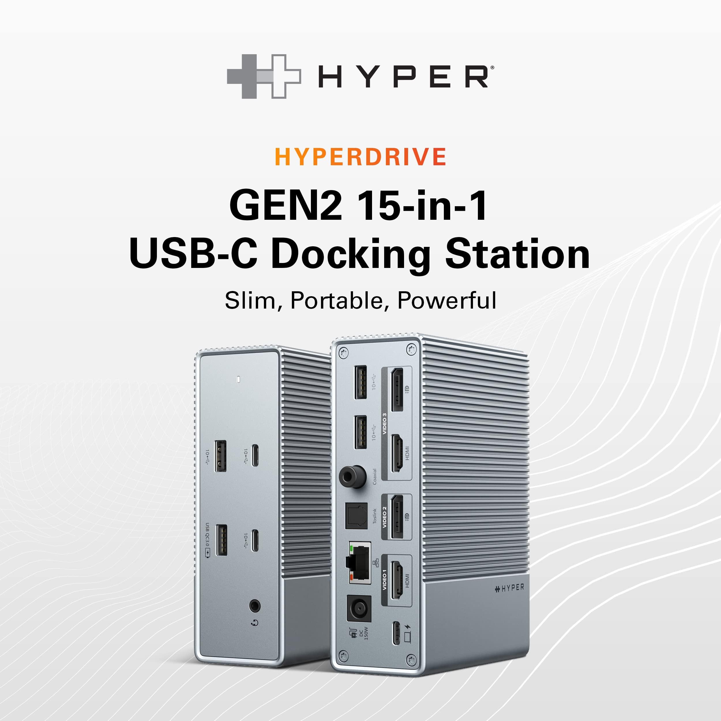 Hyper HyperDrive GEN2 15-in-1 USB-C Docking Station for MacBook, iPad, PC - HDMI or DP, Up to 3 Extended Displays, High-Speed USB Data Transfer