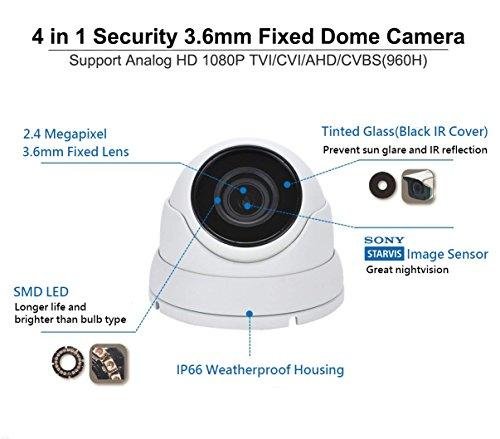 101 AV Inc 101AV Security Dome Camera 1080P 1920x1080 True Full-HD 4in1(TVI, AHD, CVI, CVBS) 3.6mm Fixed Lens 2.4 Megapixel STARVIS Image Sensor in/Outdoor Smart IR DWDR Surveillance Home Office (White)