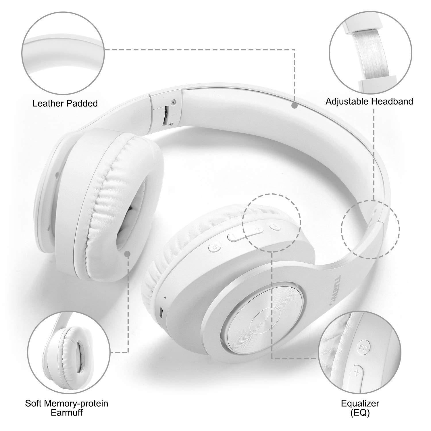 TUINYO TUINYO Bluetooth Headphones Wireless, Over Ear Stereo Wireless Headset 40H Playtime with deep bass, Soft Memory-Protein Earmuffs, Built-in Mic Wired Mode PC/Cell Phones/TV-White