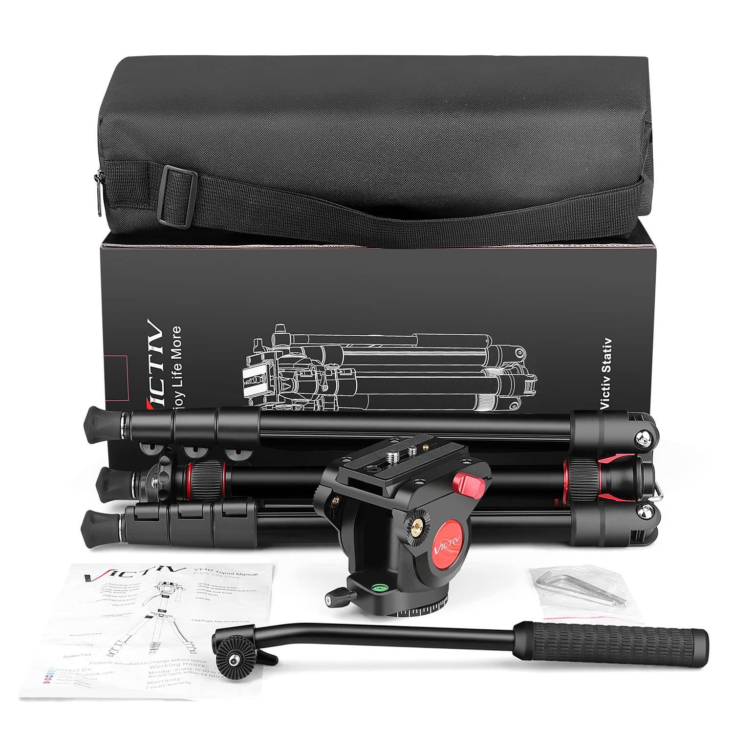 Victiv Tripod Camera Tripod, 72" Video Tripod with Fluid Head, Aluminum Heavy Duty Tripod with Carry Bag, Professional Camera Tripods & Monopods, Compatible with Video Camera, DSLR, Camcorder